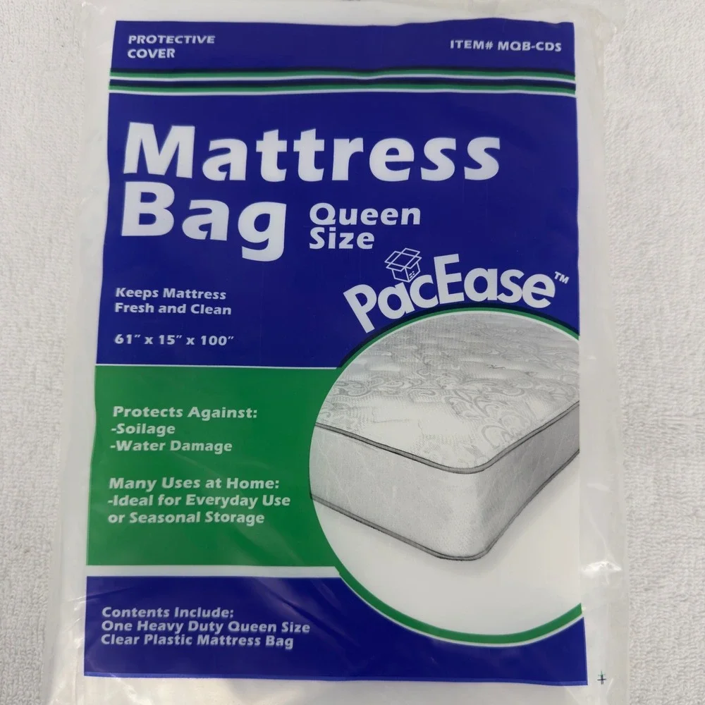 PacEase Queen Size Mattress Bag Heavy Duty Clear Plastic Storage Cover MQB-CDS